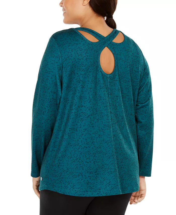 Ideology Women's Plus Size Criss-Cross Workout Top Green Size X-Large