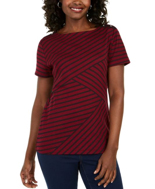 Karen Scott Women's Asymmetrical Striped Top Red Size Medium