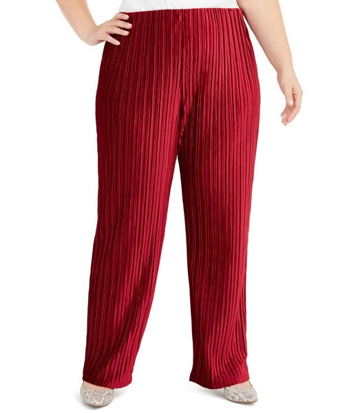 Alfani Plus Size Pull-On Velvet Wide-Leg Pants Wine Size 0X