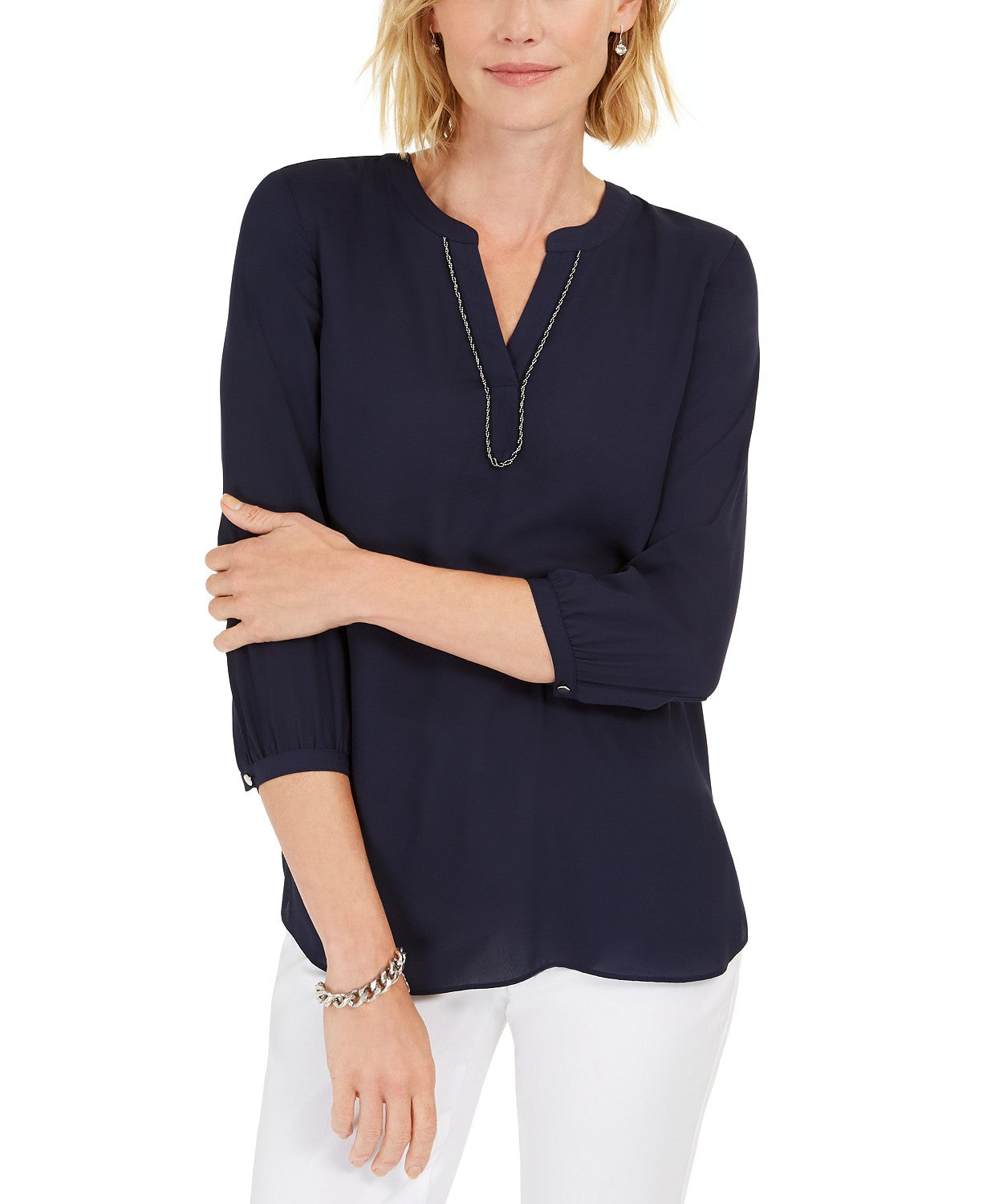 JM Collection Women's Split-Neck Tunic Blue Size Medium