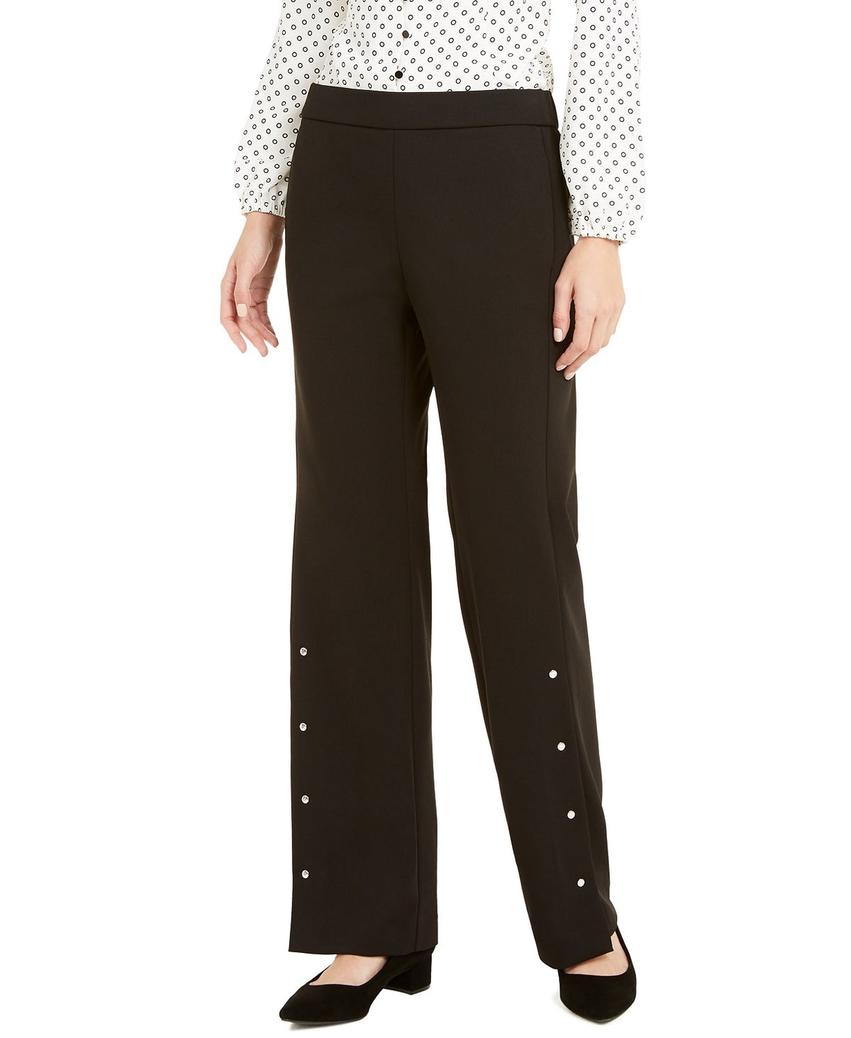 Alfani Women's Riveted Wide-Leg Pants Black Size Large