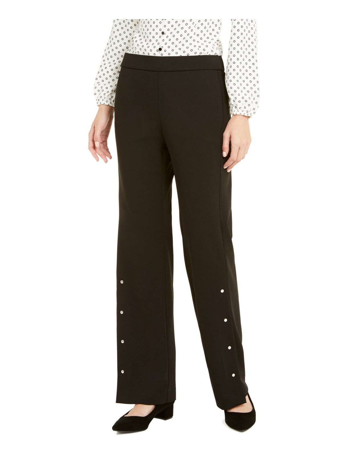 Alfani Women's Riveted Wide-Leg Pants Black Size Small