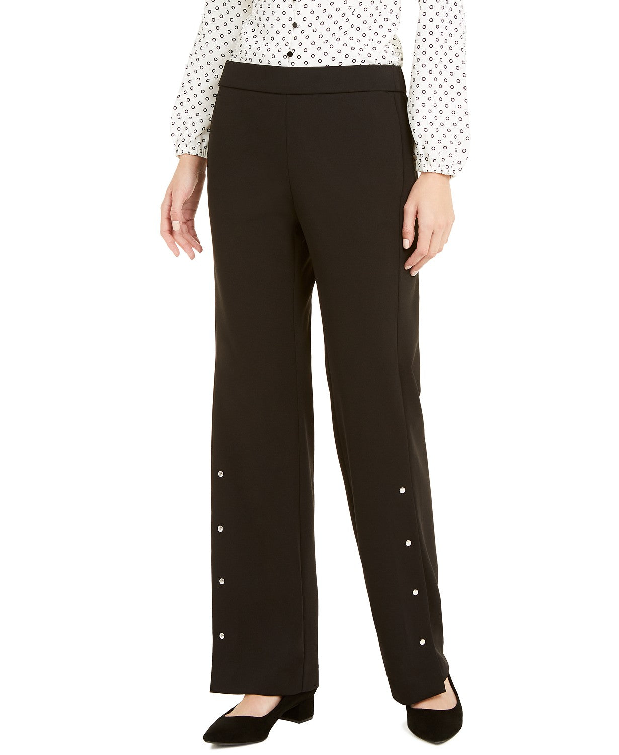 Alfani Women's Riveted Wide-Leg Pants Black Size Medium