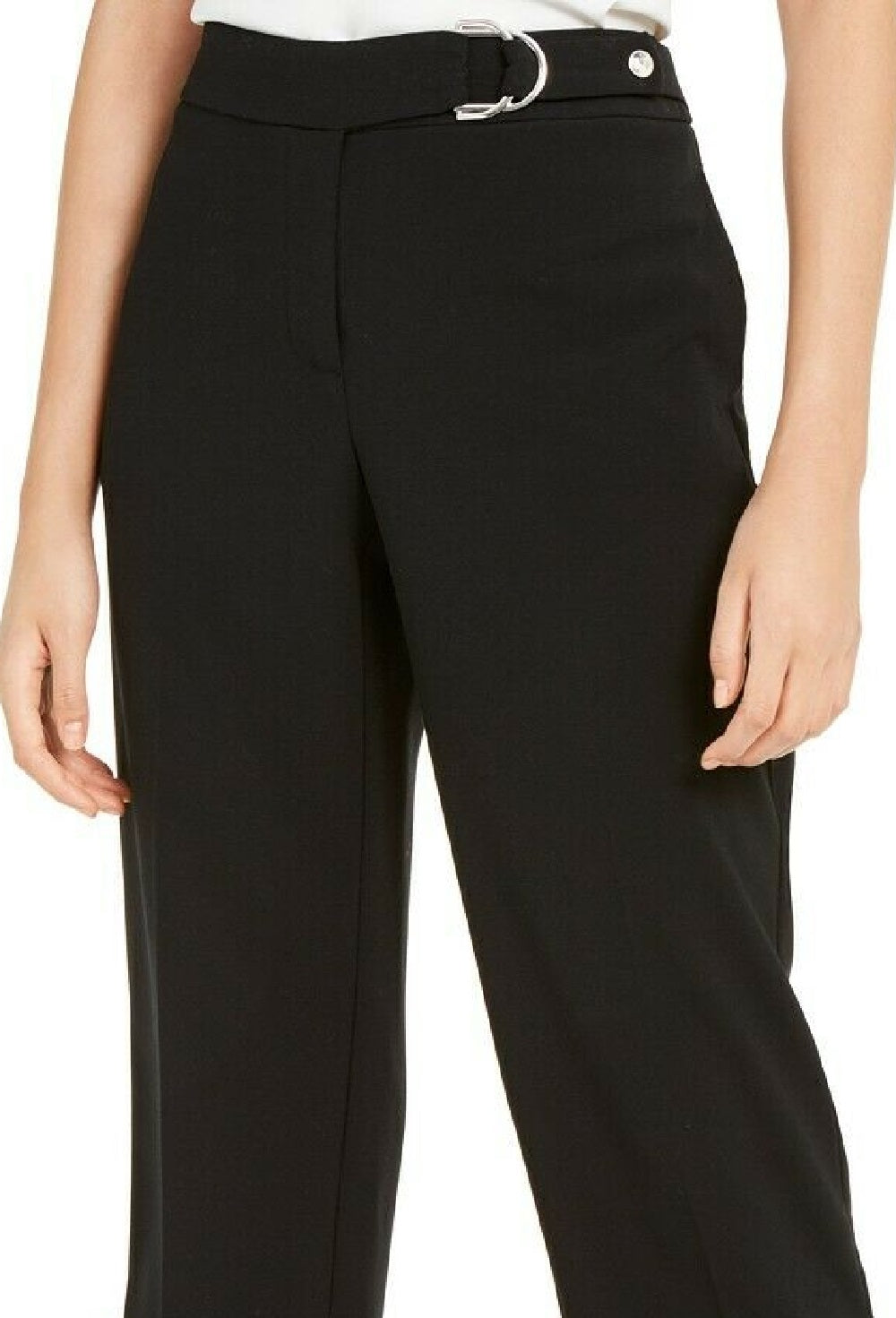 Alfani Women's Buckle Waist Cropped Pants Black Size 16
