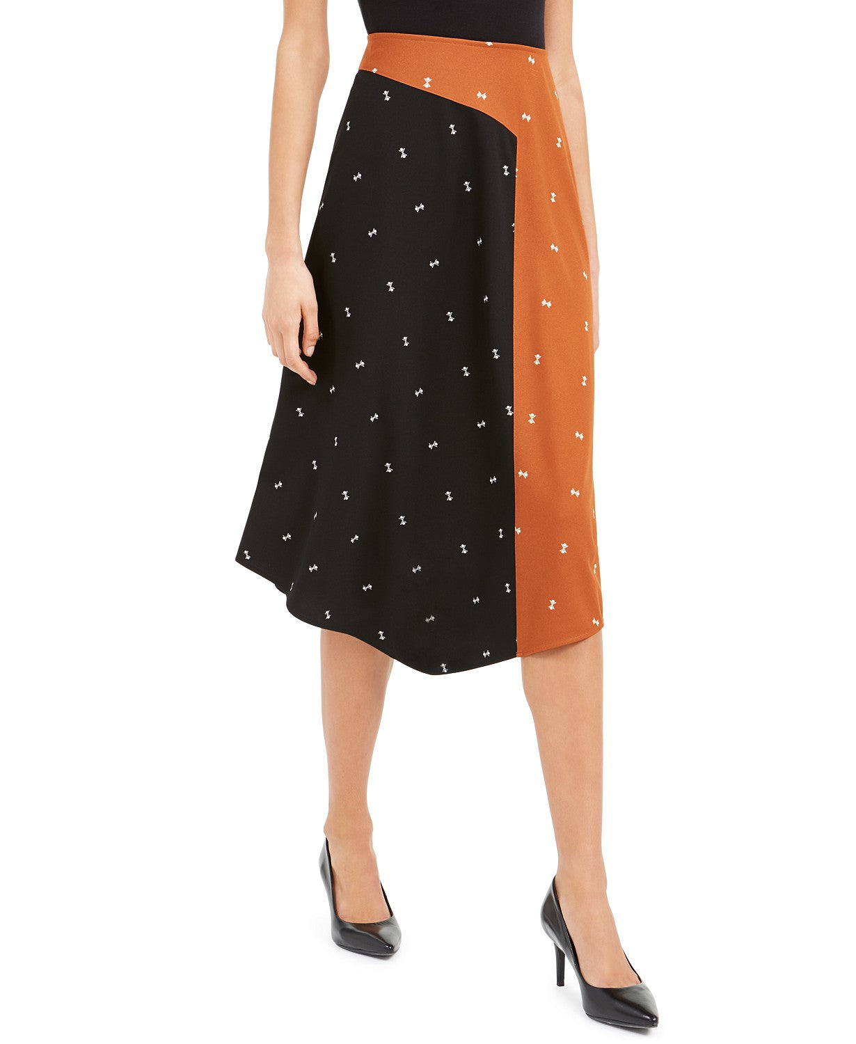 Alfani Women's Asymmetrical Twin-Print Skirt Brown Size 8
