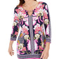 JM Collection Women's Embellished Keyhole Top Navy Size Extra Large