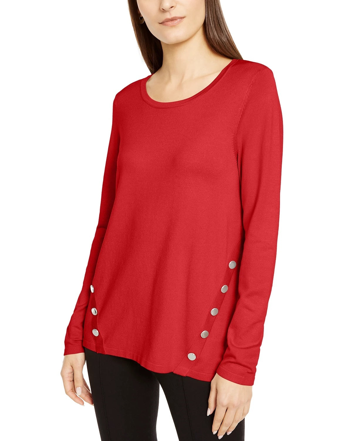 Alfani Women's Petite Hardware Seamed Pullover Sweater Medium Red Size Petite