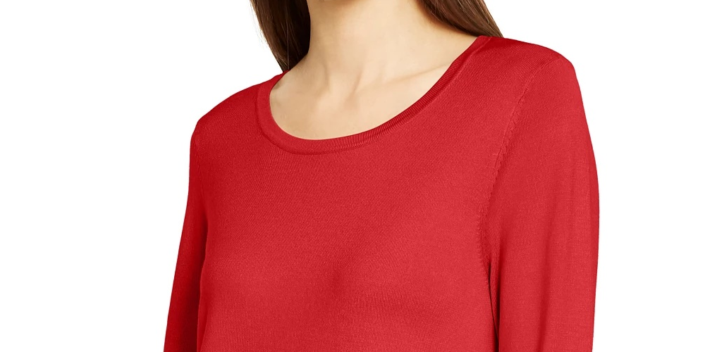 Alfani Women's Petite Hardware Seamed Pullover Sweater Medium Red Size Petite