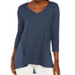 JM Collection Women's Mixed-Media Studs Top Blue Size Small