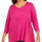 JM Collection Women's Plus Size Studded Mixed-Media Top Pink Size X-Large