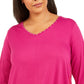 JM Collection Women's Plus Size Studded Mixed-Media Top Pink Size X-Large