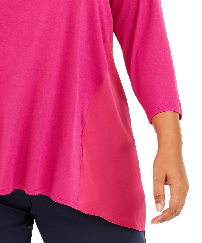 JM Collection  Women's Plus Size Studded Mixed-Media Top Pink Size 2X