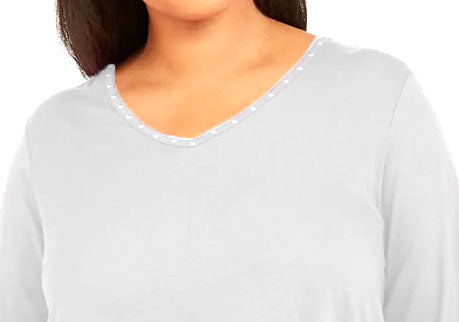 JM Collection Women's Plus Size Studded Mixed-Media Top White Size XX-Large