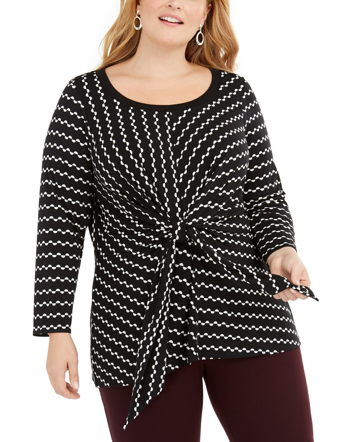 Alfani Women's Plus Size Printed Tie-Waist Top Semicircle vrt Size 3 Extra Large