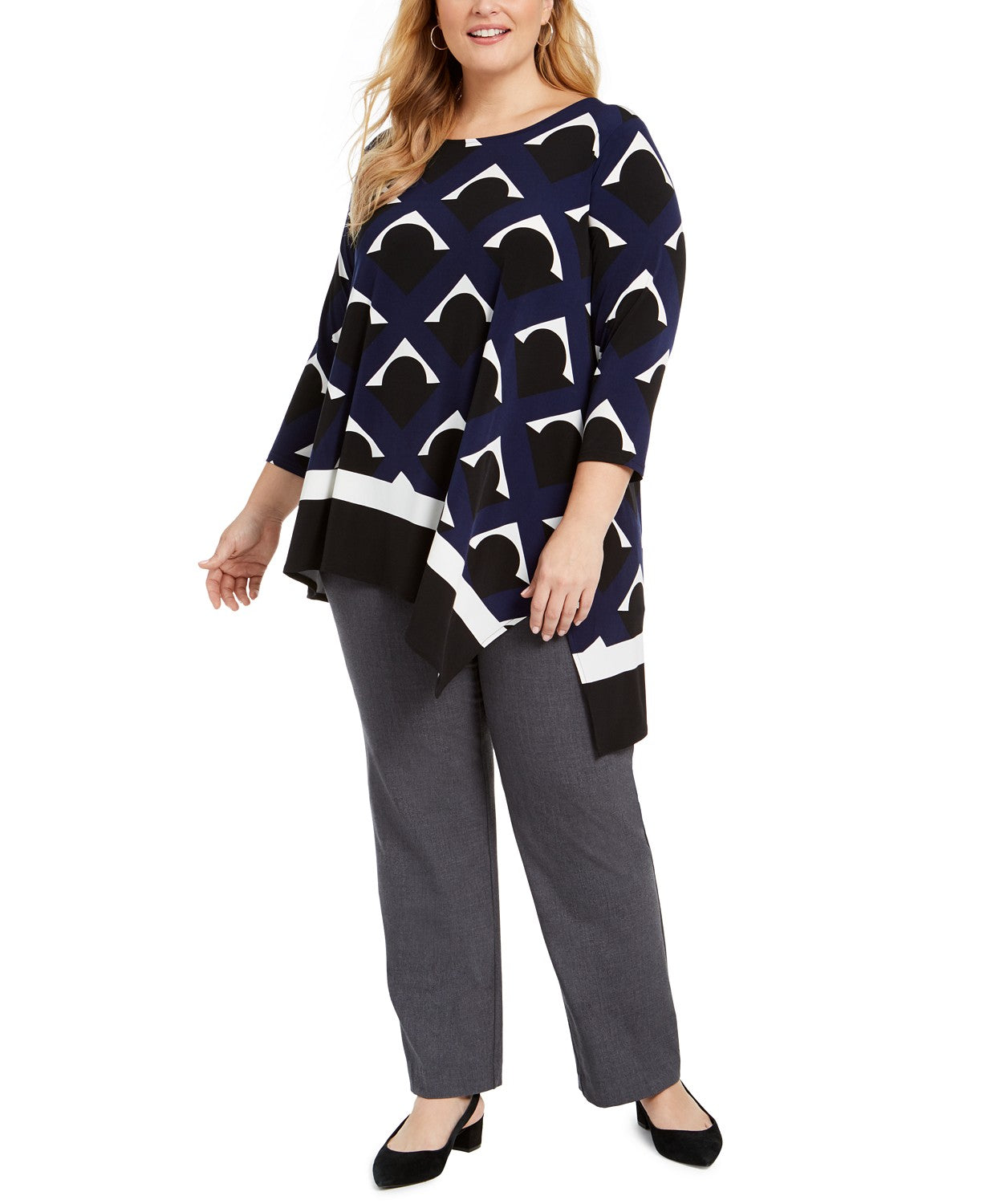 Alfani Women's Plus Size Printed High-Low Top Blue Size OX