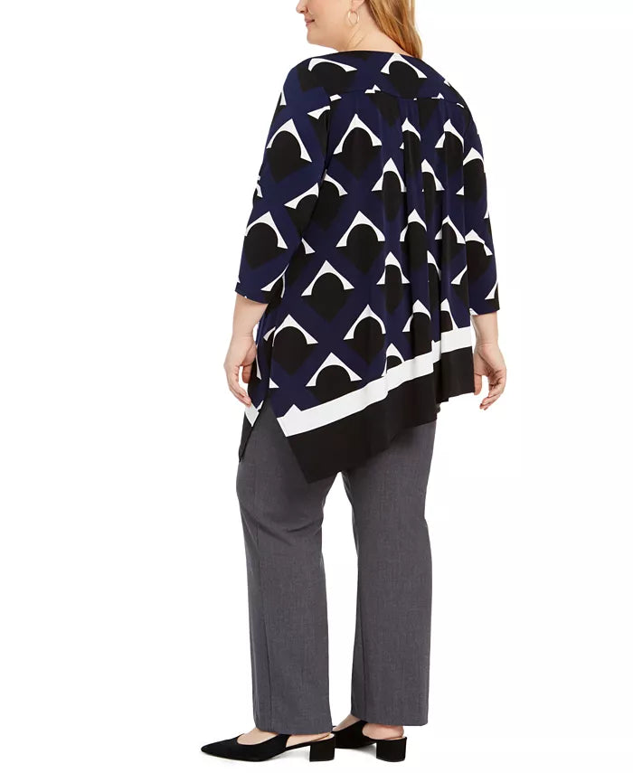 Alfani Women's Plus Size Printed High-Low Top Blue Size OX