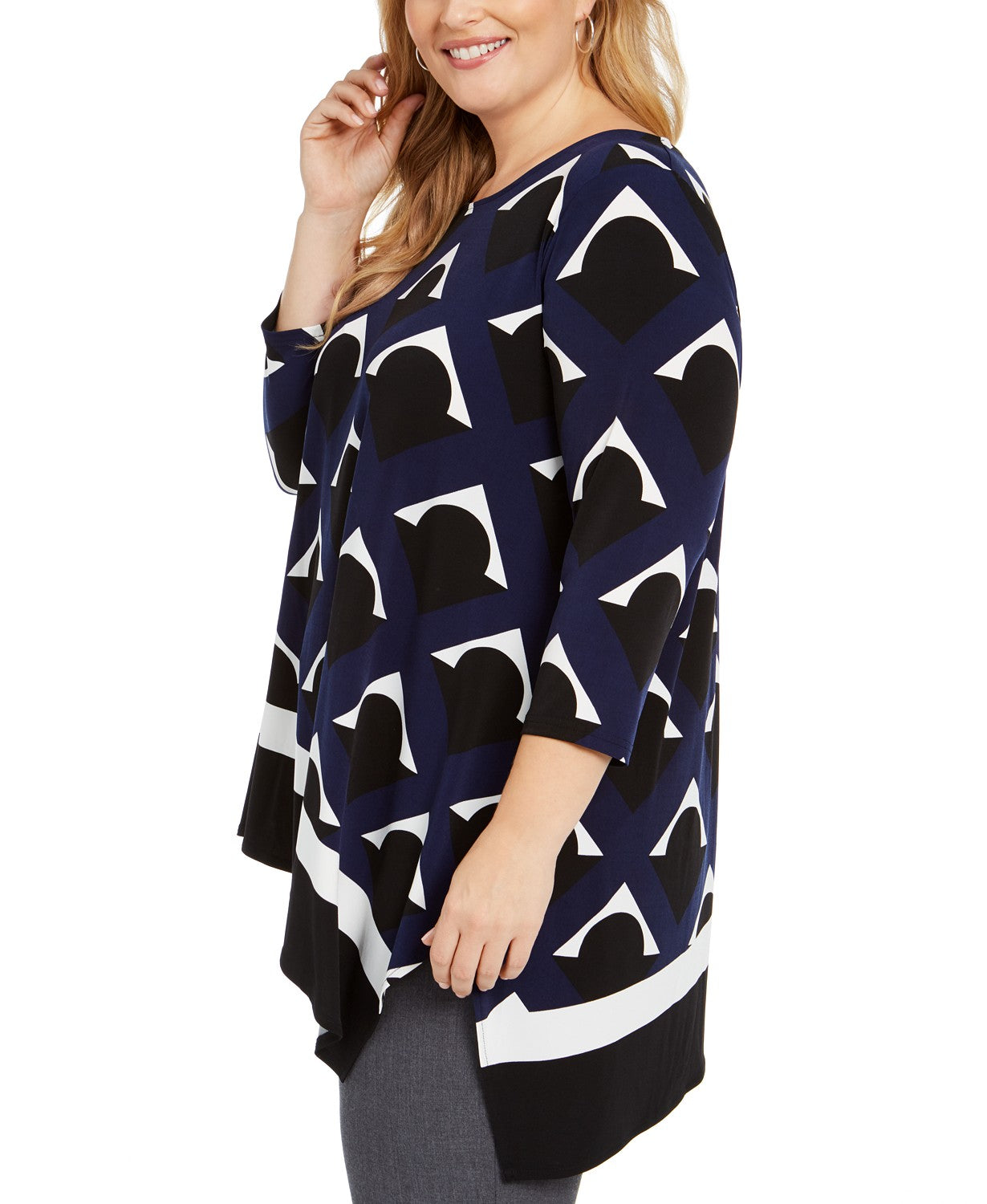 Alfani Women's Plus Size Printed High-Low Top Blue Size OX
