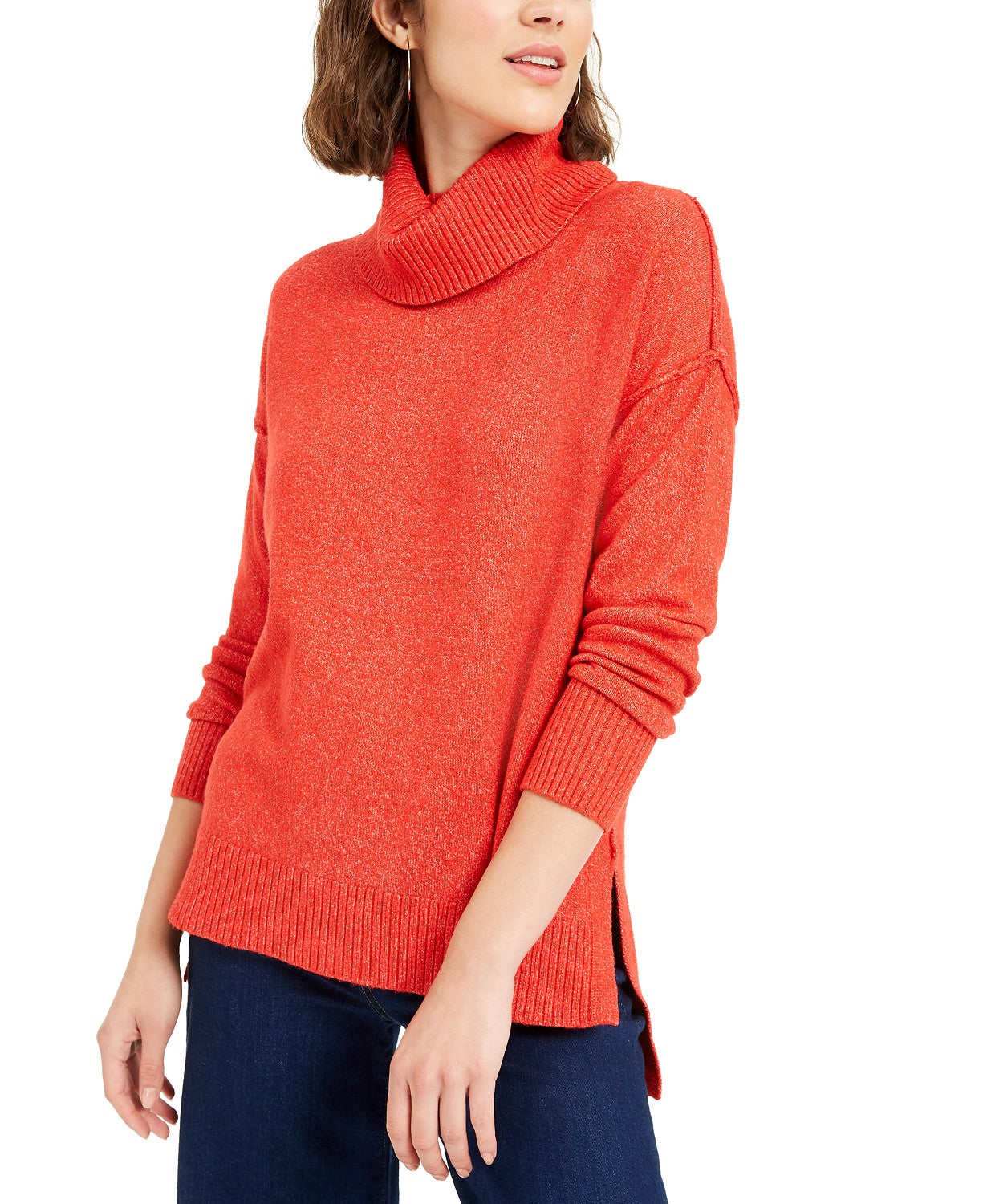 Bar III Women's Turtleneck High-Low Sweater Red Size Medium