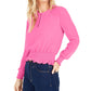 Bar III Women's Sheer-Sleeve Smocked-Waist Top Becca Pink Size Extra Small
