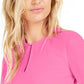 Bar III Women's Sheer-Sleeve Smocked-Waist Top Becca Pink Size Extra Small