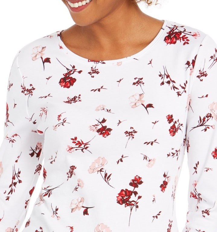 Charter Club Women's Pima Cotton Ditsy-Print Top White Size Large