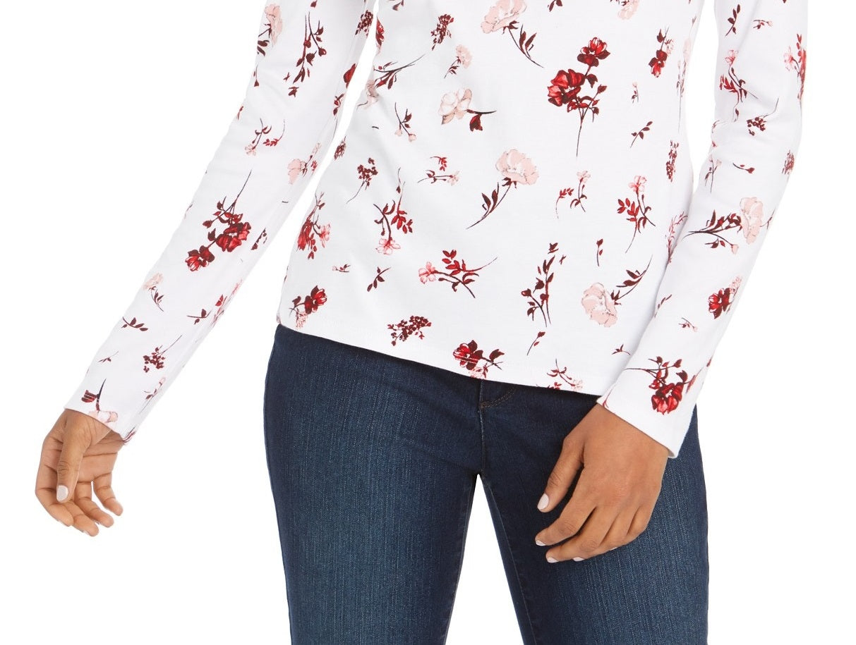 Charter Club Women's Pima Cotton Ditsy-Print Top Bright White Cmb Size Medium