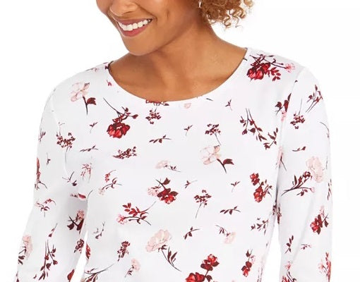 Charter Club Women's Pima Cotton Ditsy-Print Top White Size Small