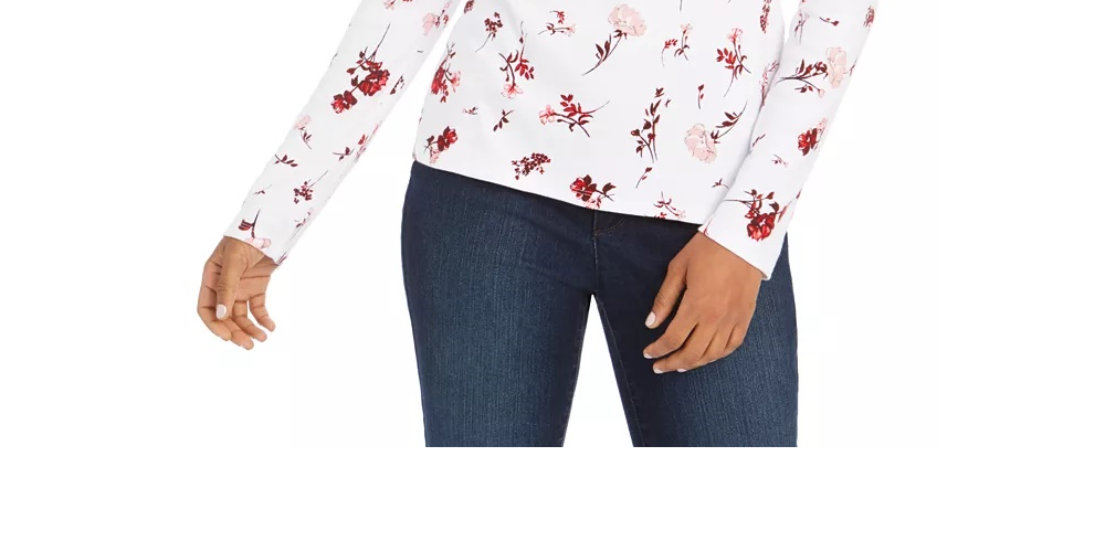 Charter Club Women's Pima Cotton Ditsy-Print Top White Size Small
