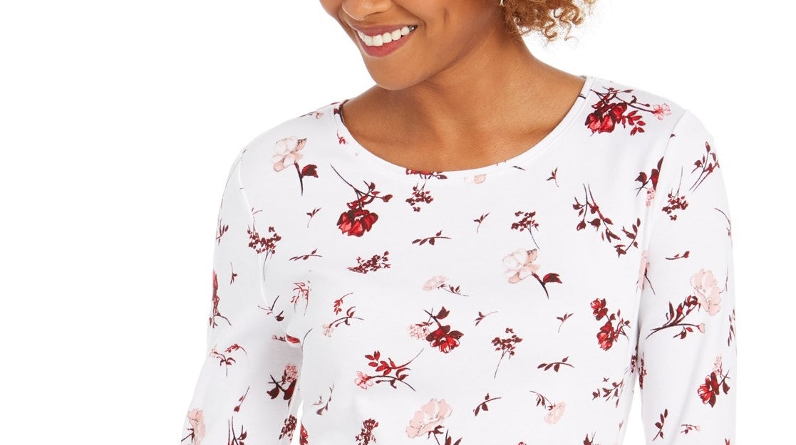 Charter Club Women's Pima Cotton Ditsy-Print Top white Size 2 Extra Large