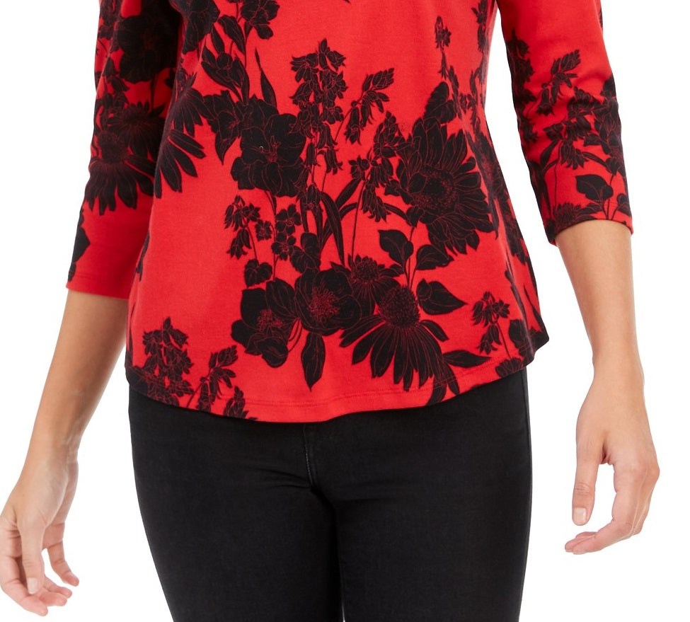 Charter Club Women's Pima Cotton Printed Colorblocked Top  Red Size 2 Extra Large