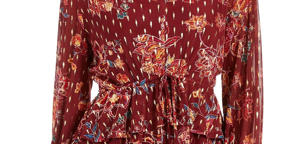 Style & Co Women's Printed Drawstring-Waist Top Red Size Large