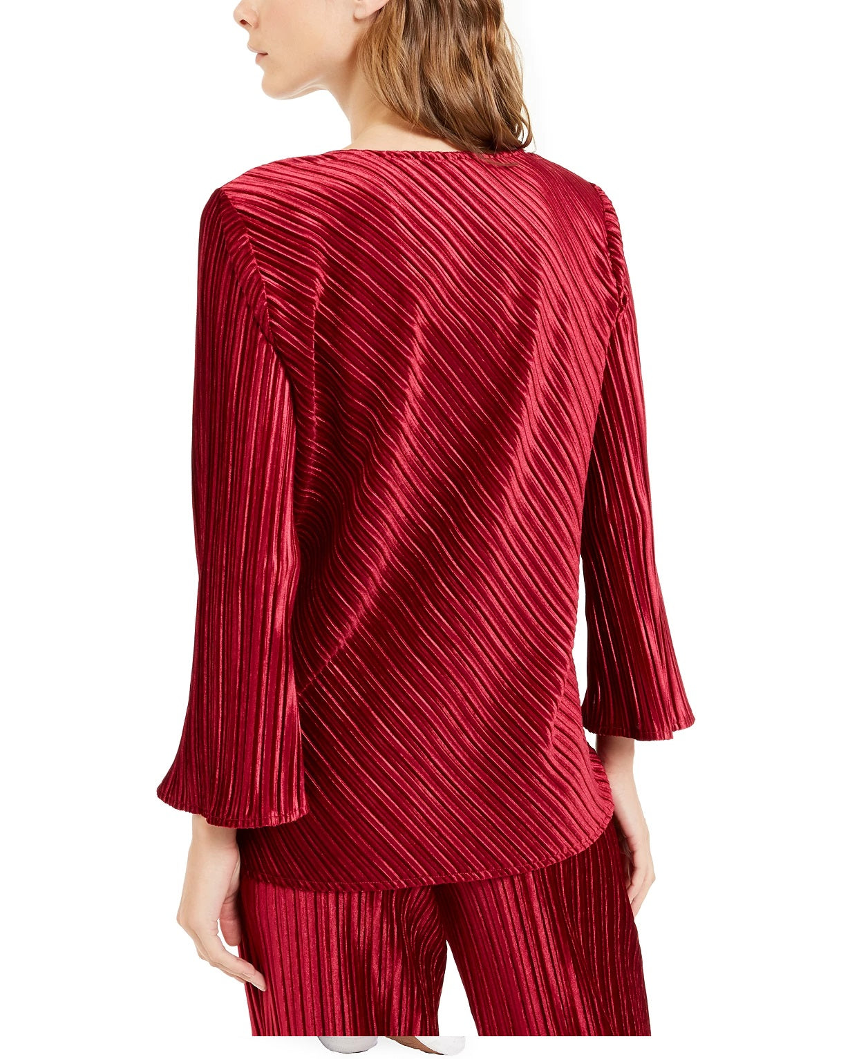Alfani Women's V-Neck Ribbed Velvet Top Wine Size Extra Small