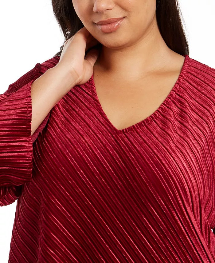 Alfani Women's Plus Size Ribbed V-Neck Top Red Size X-Large
