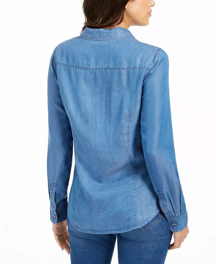 Charter Women's Club Chambray Shirt Blue Size Medium