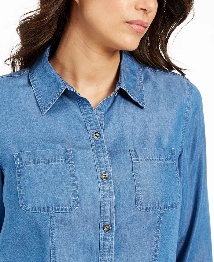 Charter Women's Club Chambray Shirt Blue Size Medium
