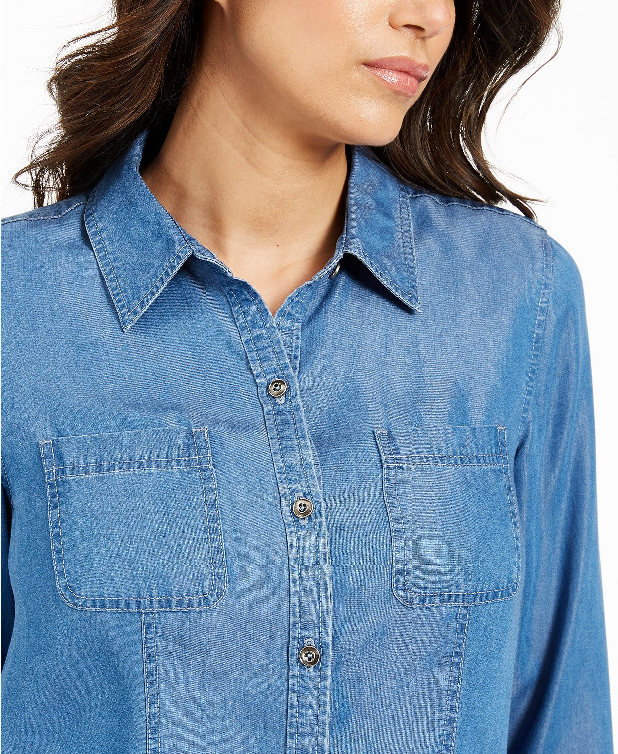 Charter Club Women's Chambray Shirt Blue Size Extra Small