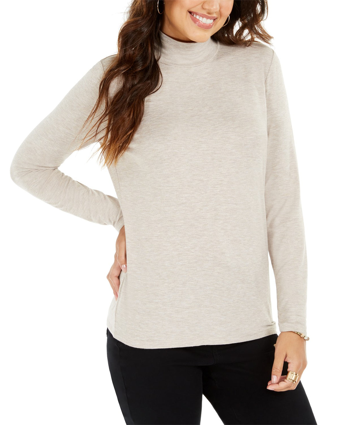 Style & Co Women's Petite Mock-Neck Top Beige Size PS