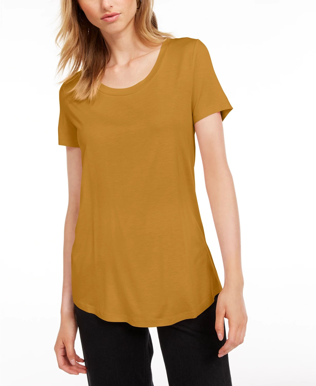 Maison Jules Women's Scoop Neck T-Shirt Yellow Size Medium