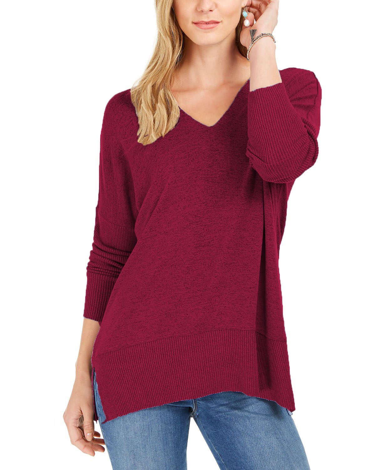 Style & Co Women's Drop-Shoulder V-Neck Tunic  Red Size Extra Small