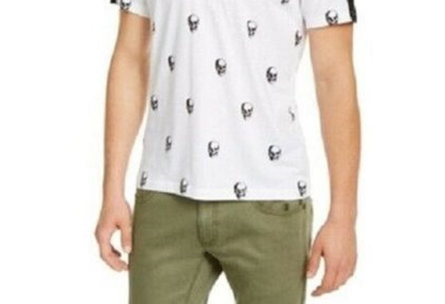INC International Concepts Men's Skull Graphic V-Neck T-Shirt White Size XX Large