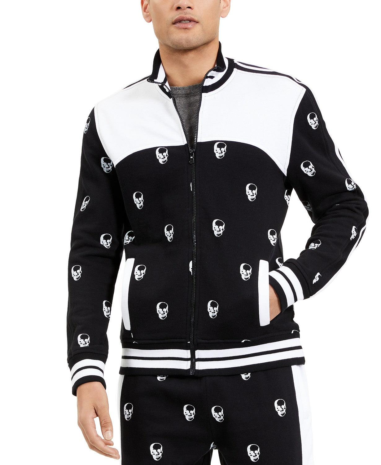 INC International Concepts Men's Skull Track Jacket Black Size Large