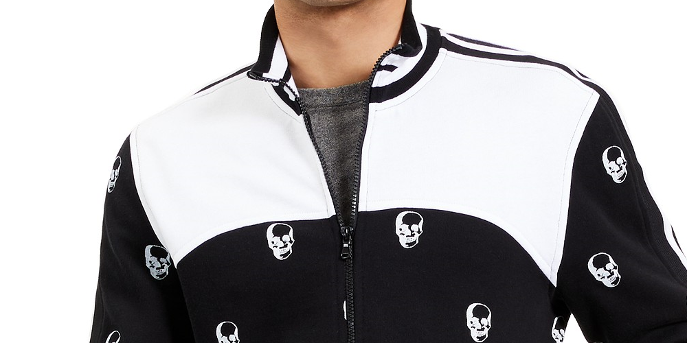 INC International Concepts Men's Skull Track Jacket Black Size Large