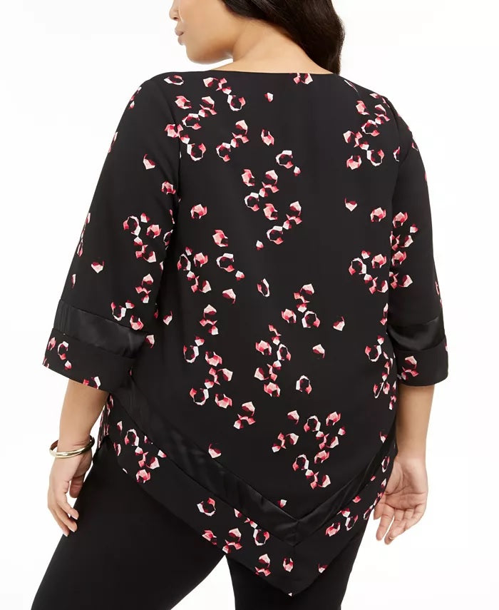 Alfani Women's Printed Pointed Hem Blouse Black Size 0X