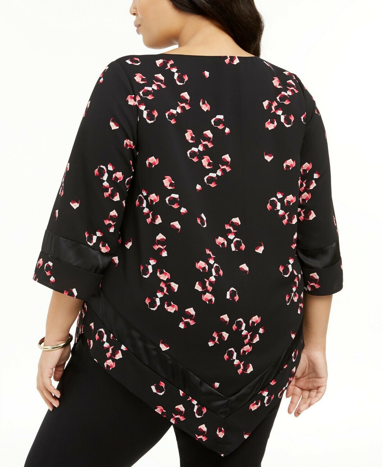 Alfani Women's Plus Size Printed Pointed-Hem Top Black Size 3X