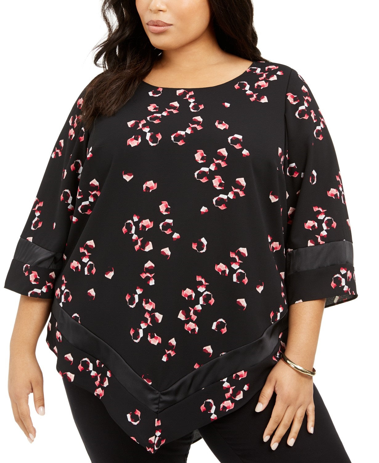 Alfani Women's Printed Pointed-Hem Top Black Size 2X