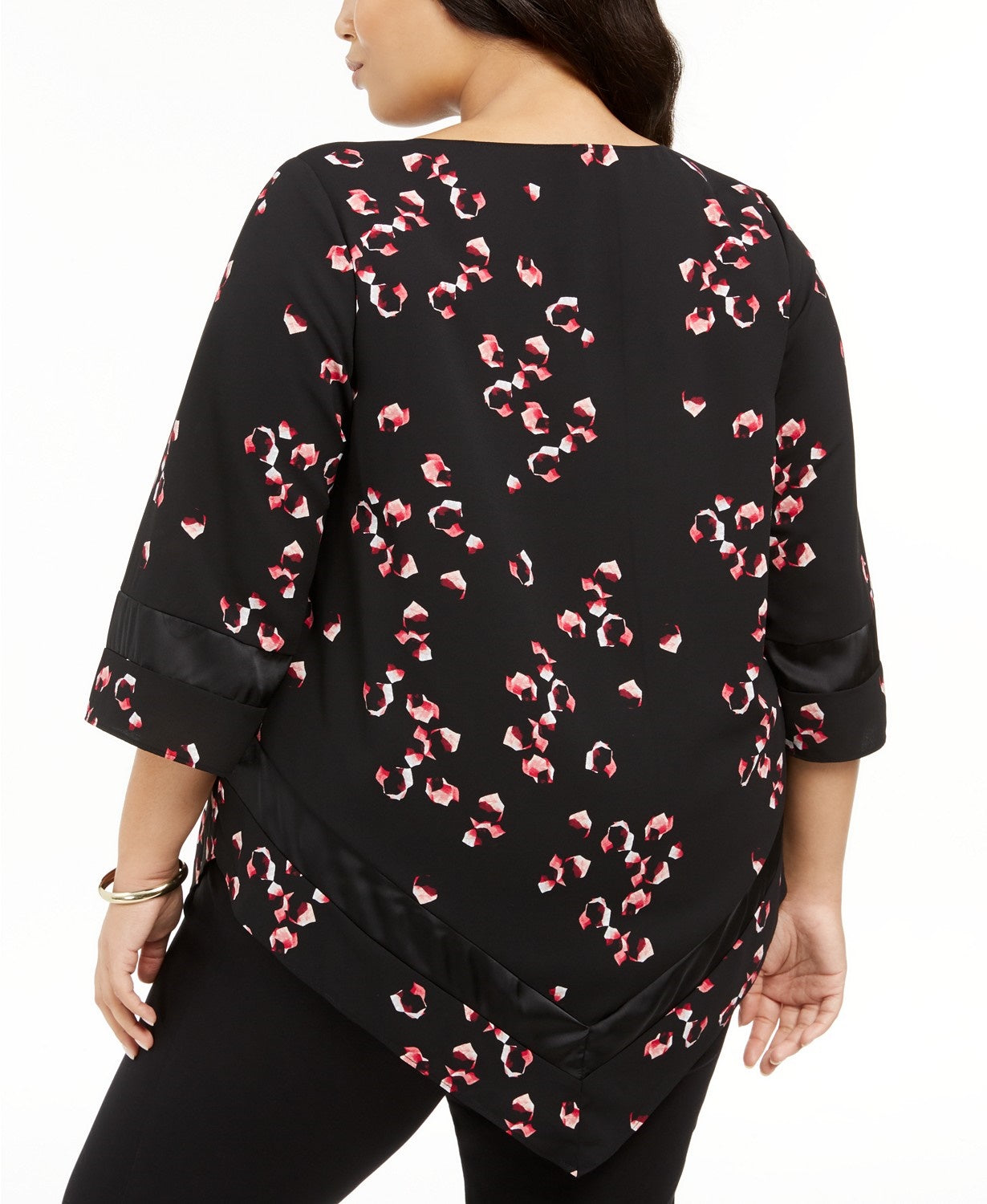 Alfani Women's Printed Pointed-Hem Top Black Size 2X