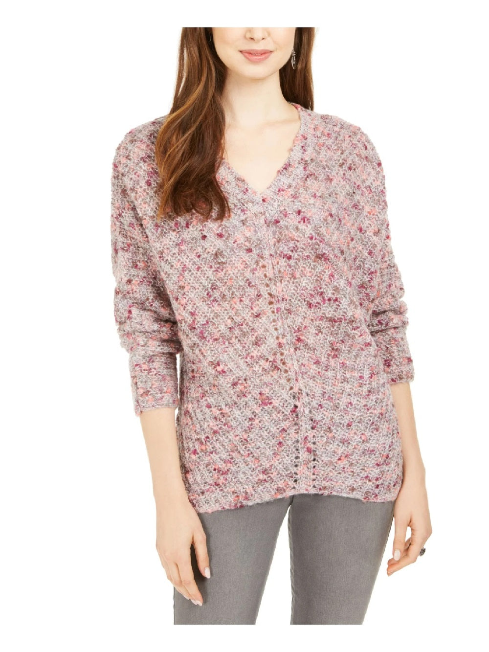 Style & Co Women's V-Neck Dolman-Sleeve Sweater Pink Large