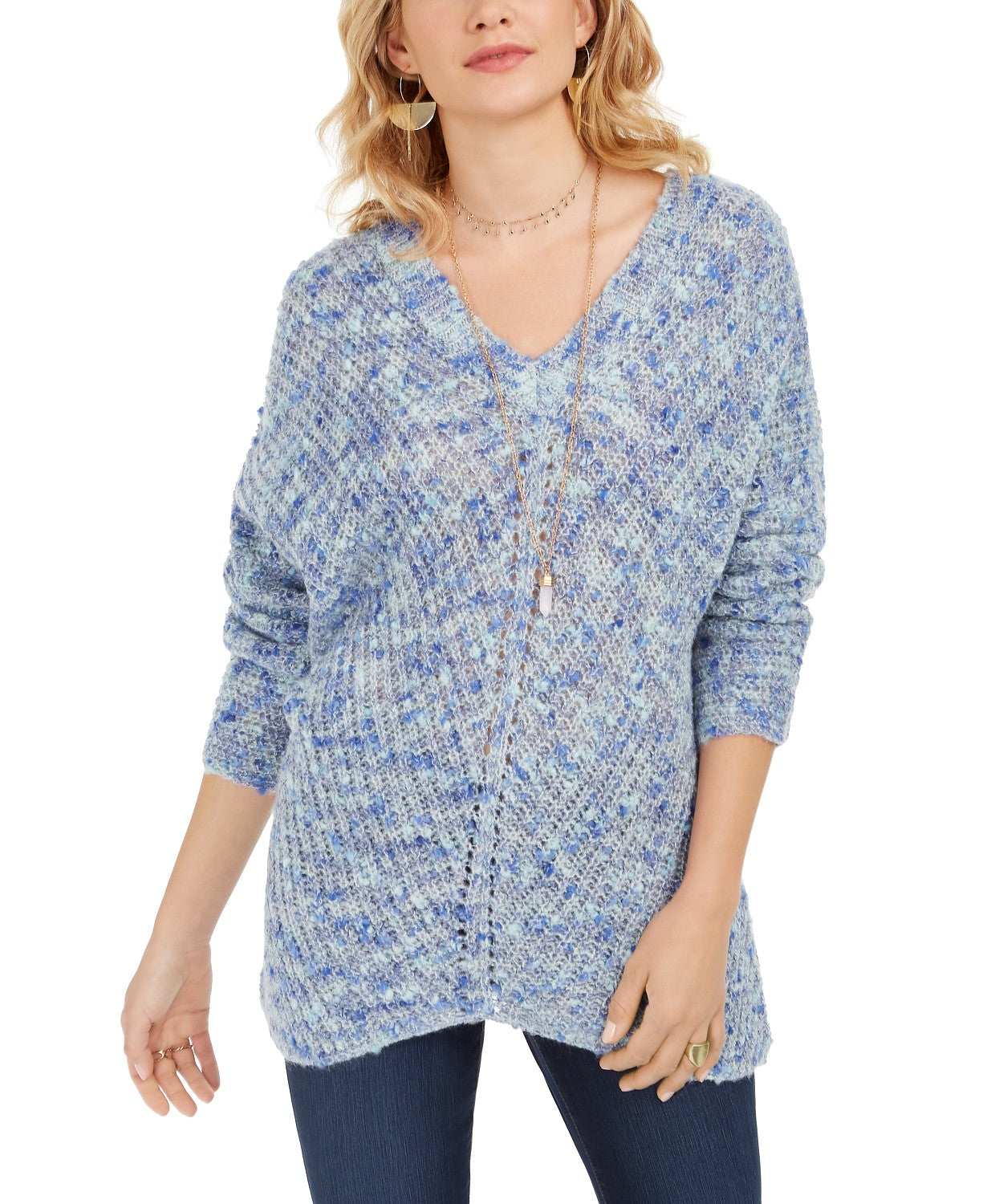 Style & Co Women's V-Neck Dolman-Sleeve Sweater Blue Extra Large