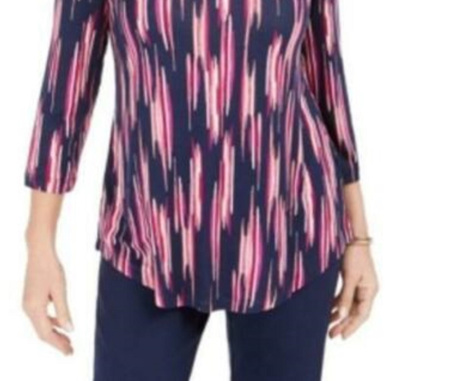 JM Collection Women's Collection Printed 3/4-Sleeve T-Shirt Pink Size Medium