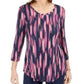 JM Collection Women's Printed 3/4-Sleeve T-Shirt  Pink Size Small